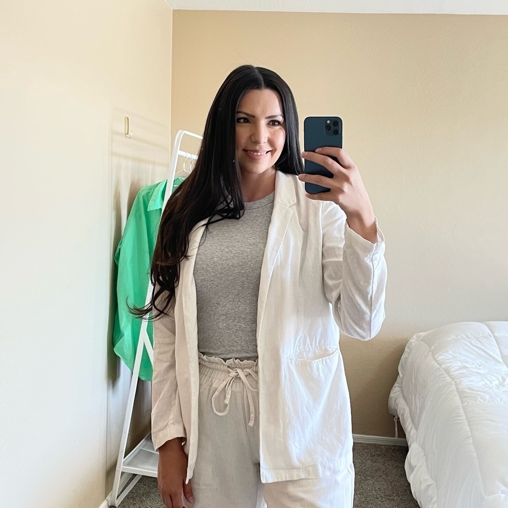 Old Navy Beige Linen Long Lined Blazer